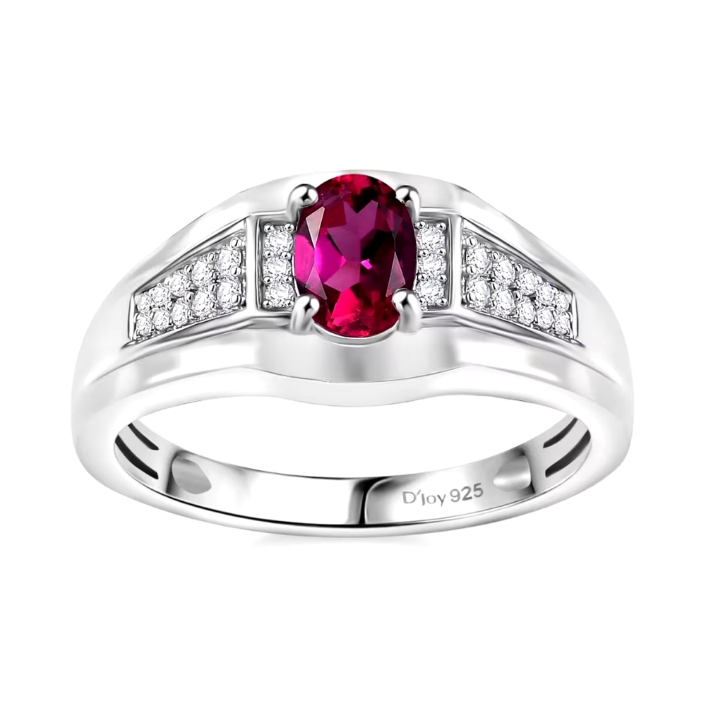 Beautiful Red Emerald (Lab created Bixbite) With Moissanite Men's Ring